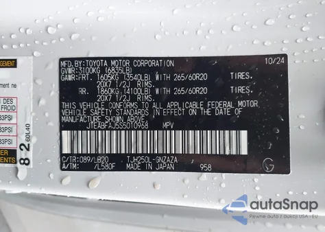 2025 Toyota Land Cruiser z USA, uszkodzony, nr VIN JTEABFAJ5S5010968